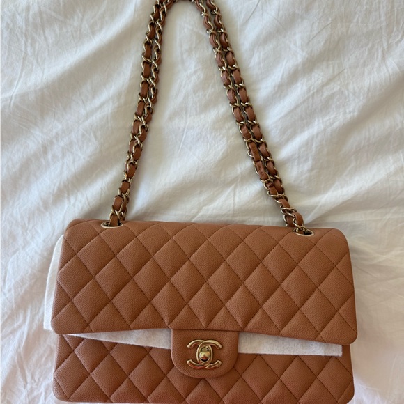 CHANEL Handbags - CHANEL Classic 11.12 Medium Double Flap in Camel Caviar Leather Gold Hardware